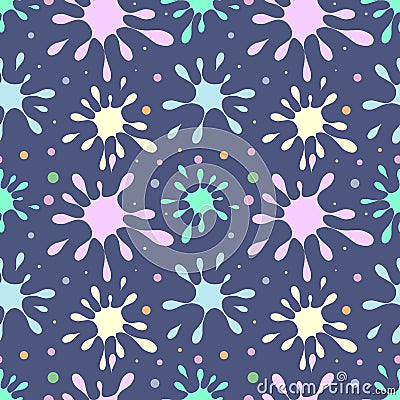 Seamless vector pattern with colorful blots on the blue background Vector Illustration