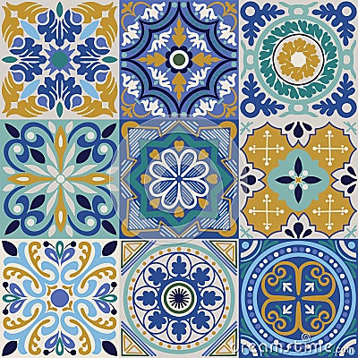Vector ceramic portuguese tiles seamless pattern background Vector Illustration