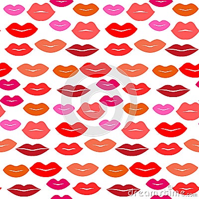 Seamless vector pattern, colorful lips. Repeats texture of textile, wall, fabric, gift paper. Concept for Valentines Day Vector Illustration