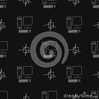 Seamless Vector pattern with computer line icon. Vector Illustration