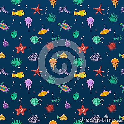 Seamless vector pattern with cute cartoon fish Vector Illustration