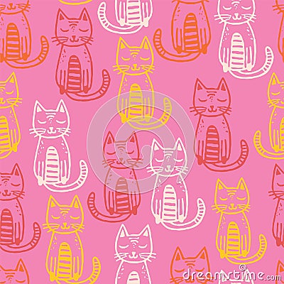 Seamless vector pattern with cute colorful Kittens. Creative childish pink texture with cats. Great for fabric, textile Vector Illustration