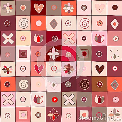 Seamless vector pattern, cute decorative geometrical hand drawn with childlike elements, dots, square, circle, cross, rectangle, Stock Photo