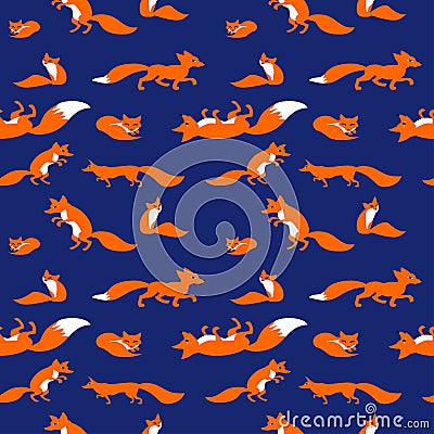 Seamless vector pattern with cute foxes Stock Photo