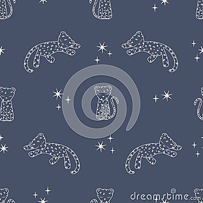 Seamless vector pattern with cute leopards, great for baby and nursery products, kids textile Vector Illustration