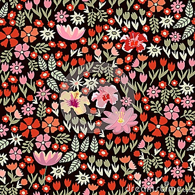 Seamless vector pattern with different floral elements. Vector Illustration