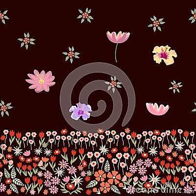 Seamless vector pattern with different floral elements. Vector Illustration