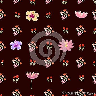 Seamless vector pattern with different floral elements. Vector Illustration