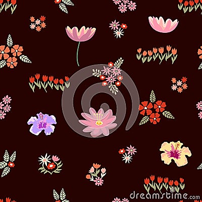 Seamless vector pattern with different floral elements. Vector Illustration