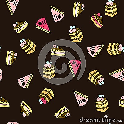 Seamless vector pattern with doodle sweet cakes. Vector Illustration