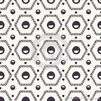 Seamless vector pattern. Dotted hexagonal quilt shapes. Repeating geometrical tile background. Monochrome surface design textile Stock Photo