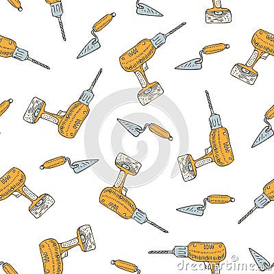 Seamless Vector Pattern with Drills and Trowels Vector Illustration