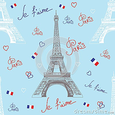 Seamless vector pattern with Eiffel tower Vector Illustration