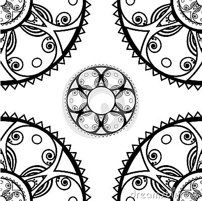 Seamless texture with round ornaments in monochrome Vector Illustration