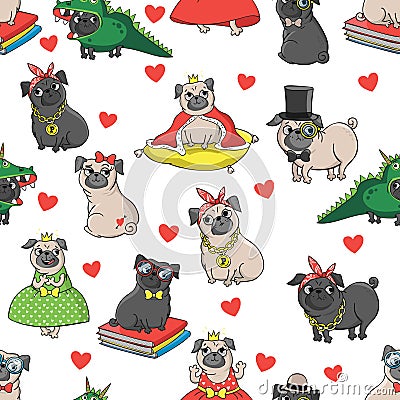 Seamless vector pattern with funny dogs. Vector Illustration