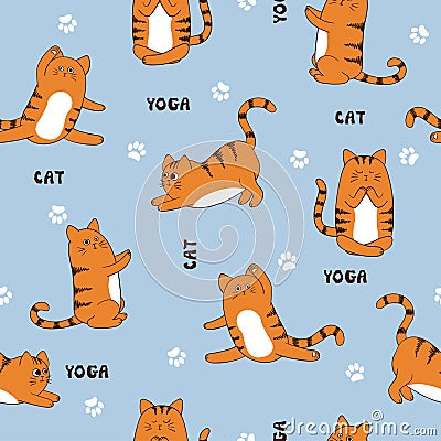 Seamless vector pattern with funny yoga cats Vector Illustration