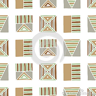 Seamless vector pattern. Geometrical background with hand drawn decorative tribal elements in vintage brown colors. Print with eth Vector Illustration