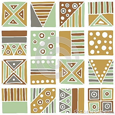 Seamless vector pattern. Geometrical background with hand drawn decorative tribal elements in vintage brown colors. Print with eth Vector Illustration