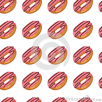 Seamless vector pattern with glazed pink donuts isolated on white. Sweet Pattern can be used for wallpaper, web page, surface Vector Illustration