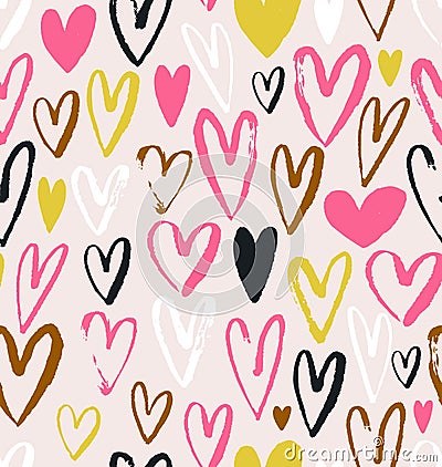 Seamless vector pattern with grunge hearts. Love background for Valentine`s day. Vector Illustration