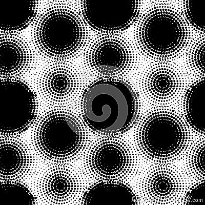 Seamless pattern with halftone dots vector circle shapes. Abstract dotted stippling shapes repeatable background Vector Illustration