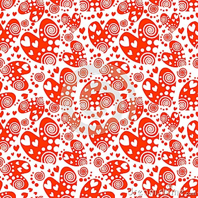 Seamless vector pattern with hearts. Background with red hand drawn ornamental Vector Illustration