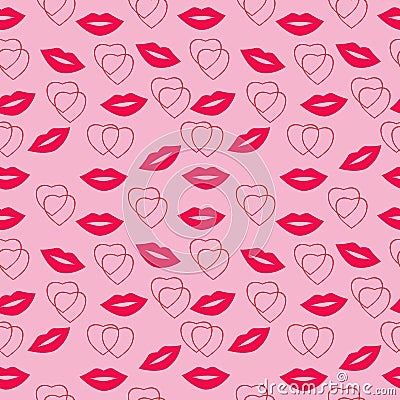 Seamless vector pattern with hearts and kisses Vector Illustration