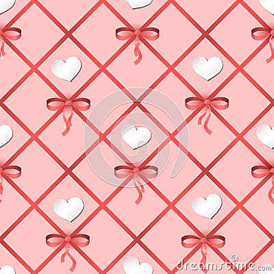 Seamless vector pattern with hearts and ribbons. Can be used for wallpaper, pattern fills, web page background, fabric Vector Illustration