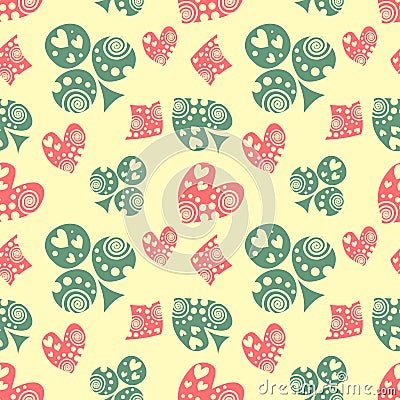 Seamless vector pattern with icons of playings cards. Vector Illustration