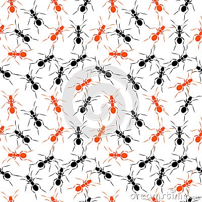 Seamless vector pattern with insects, chaotic background with black and red ants Vector Illustration