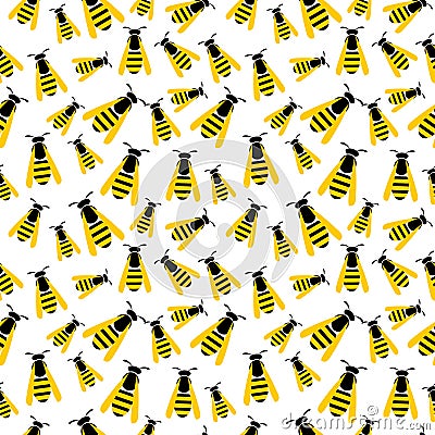 Seamless vector pattern with insects, chaotic background with yellow wasps on the white backdrop Vector Illustration
