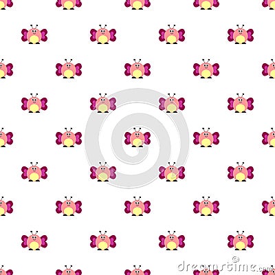 Seamless vector pattern with insects, cute background with comic butterflies. Vector Illustration