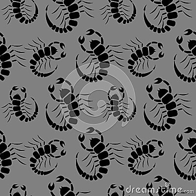 Seamless vector pattern with insects, dark chaotic background with closeup scorpions Vector Illustration