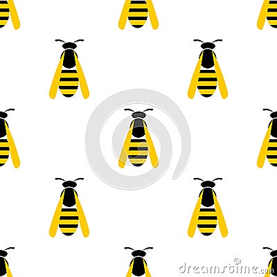 Seamless vector pattern with insects, symmetrical background with closeup yellow wasps on the light backdrop Vector Illustration