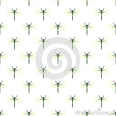 Seamless vector pattern with insects, symmetrical background with dragonflies, over white backdrop Vector Illustration