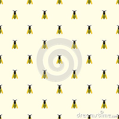 Seamless vector pattern with insects, symmetrical background with yellow wasps on the light backdrop Vector Illustration
