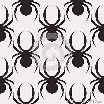 Seamless vector pattern with insects, symmetrical black and white background with close-up spiders Vector Illustration