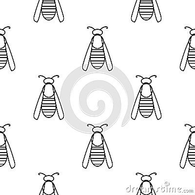 Seamless vector pattern with insects, symmetrical black and white background with wasps Vector Illustration