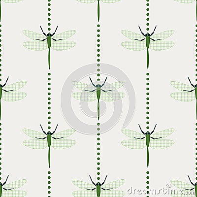 Seamless vector pattern with insects, symmetrical geometric background with dragonflies, over light backdrop Vector Illustration