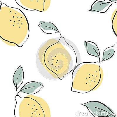 Seamless vector pattern with juicy lemons.Lemons background. Hand drawn overlapping backdrop. Seamless pattern with citrus fruits Vector Illustration