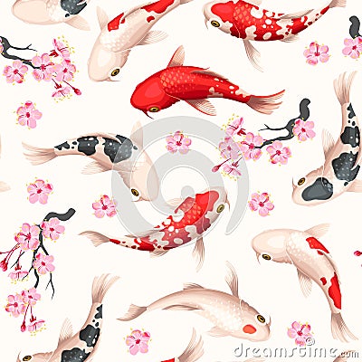 Seamless vector pattern with koi fish and sakura Vector Illustration