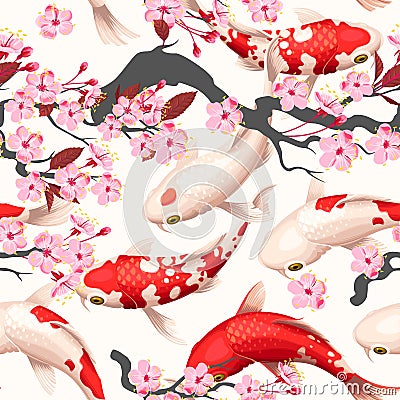 Seamless vector pattern with koi fish and sakura Vector Illustration