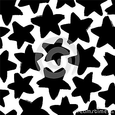Seamless vector pattern with large black stars on white background Vector Illustration
