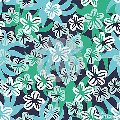 Seamless vector pattern with leaves and flowers in jade green colors Vector Illustration