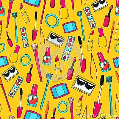 Seamless vector pattern with makeup tools Vector Illustration