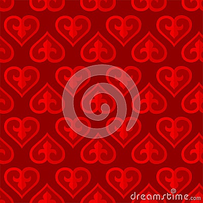 Seamless vector pattern - noble red hearts with lilies on a red background Cartoon Illustration