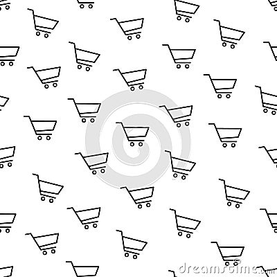 Seamless vector pattern with outline icons of shopping carts isolated on white Vector Illustration