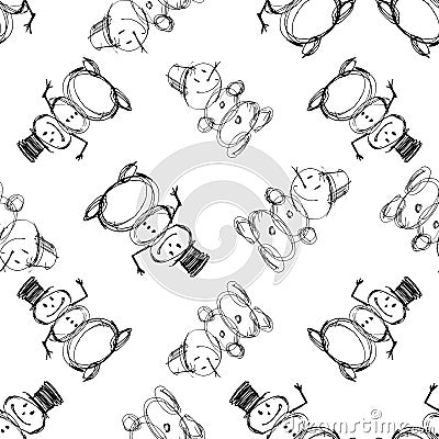 Seamless vector pattern of outlines funny christmas snowmen Vector Illustration