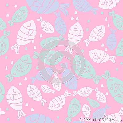 Seamless vector pattern with pastel colors fishes in scandinavian minimalist modern style. Vector Illustration