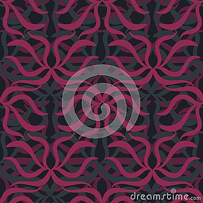 Seamless vector pattern with pink ornament on a dark background Vector Illustration